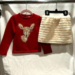 Holiday Deer 2T girls sweater and skirt